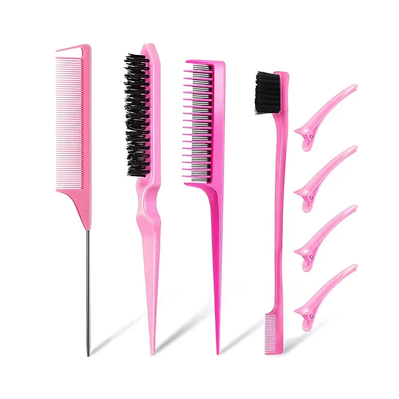 Premium 8-Piece Professional Hair Styling Comb Set with Salon Teasing Brush, Triple Teasing Comb, Rat Tail Comb, and Duckbill Hair Clips