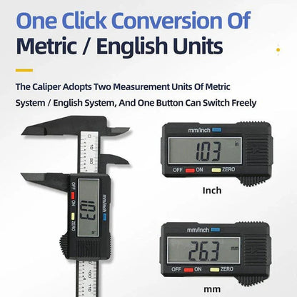 High-Precision Digital Vernier Caliper made of durable carbon fibre with clear LCD display and versatile measuring capabilities