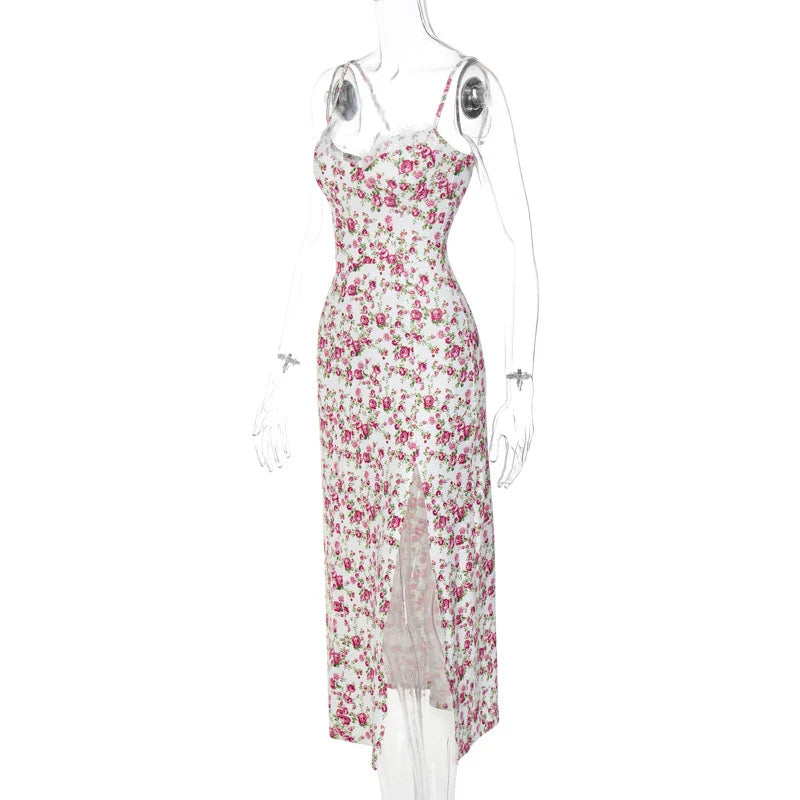 Elegant floral print maxi dress in various colours, perfect for British summer events and occasions