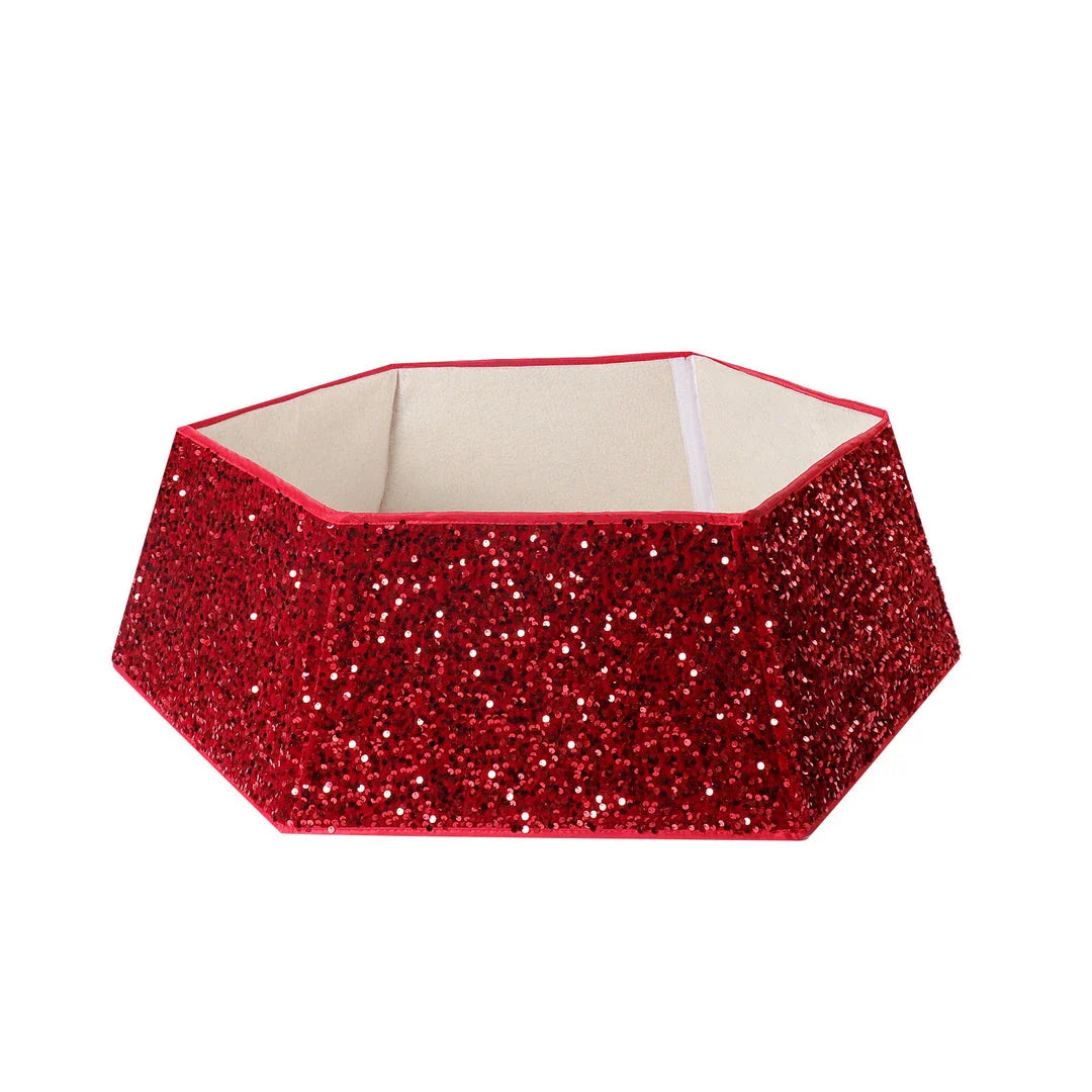 Shimmering sequin Christmas tree skirt in a range of festive colours, adding elegance and sophistication to holiday decor