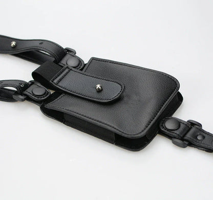 Premium black cowhide underarm wallet and mobile phone bag with adjustable shoulder strap, designed for secure and stylish storage of daily essentials