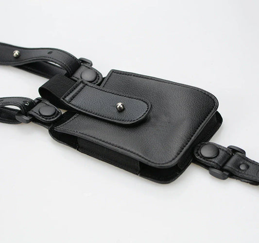 Premium black cowhide underarm wallet and mobile phone bag with adjustable shoulder strap, designed for secure and stylish storage of daily essentials