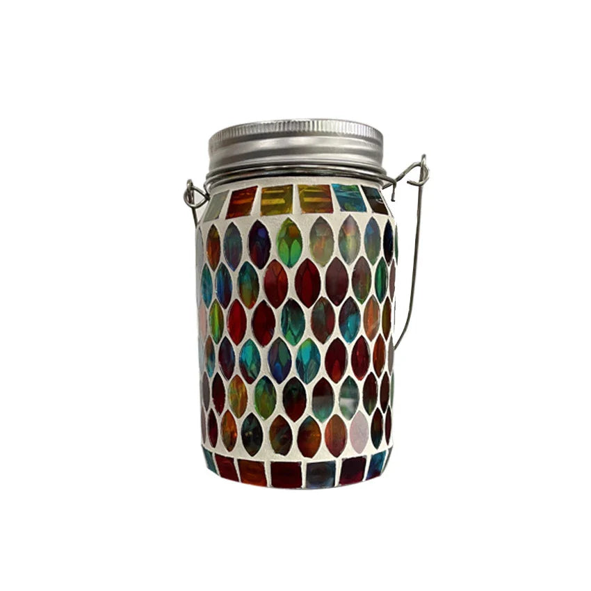 Mosaic Solar Mason Jar Lamp for Outdoor Lighting - Durable, Weather-Resistant Design with Automatic Illumination