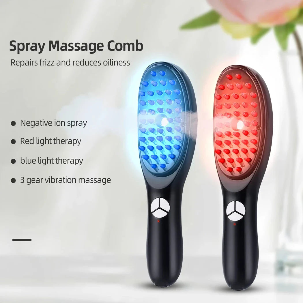 A sleek and compact electric scalp massager with micro-current stimulation and blue/red light therapy for promoting hair growth and scalp health