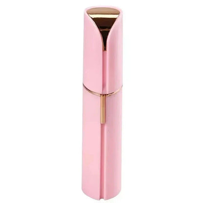 Discreet, lipstick-shaped facial hair remover for women with precision blades and battery-powered operation
