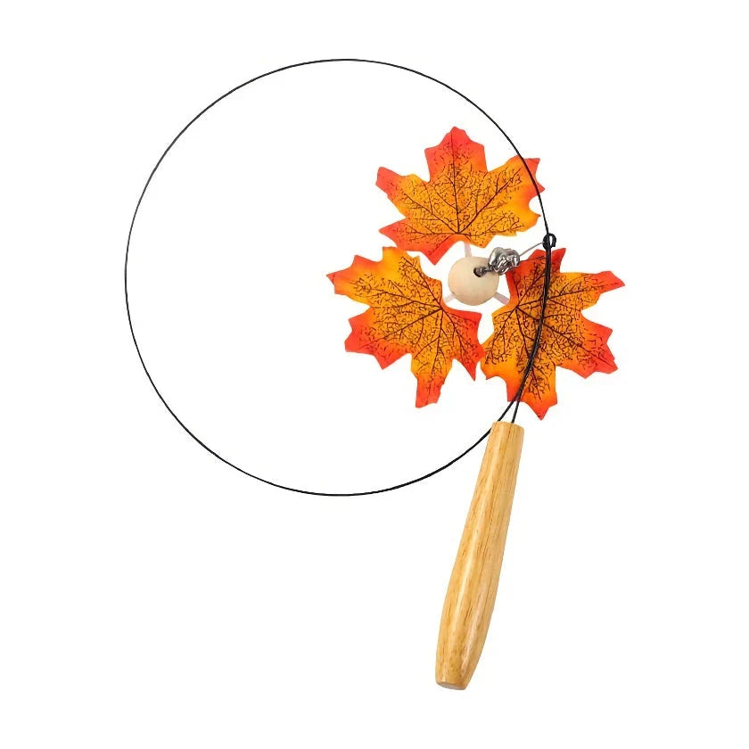 Interactive Rotating Leaf Cat Teaser Toy with Wooden Handle and Steel Wire for Engaging Cat Play and Exercise
