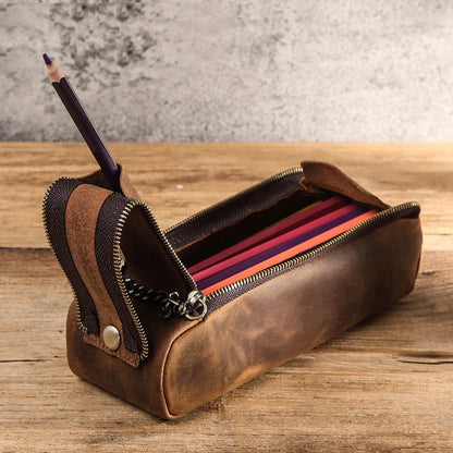 Premium Crazy Horse Leather Double-Zip Portfolio Bag with Sleek Design and Ample Storage Space