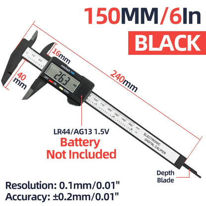 High-Precision Digital Vernier Caliper made of durable carbon fibre with clear LCD display and versatile measuring capabilities