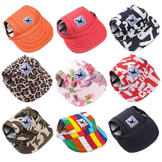 A stylish canvas pet cap with vibrant animal-themed prints, designed for comfort and fashion-forward canine companions.