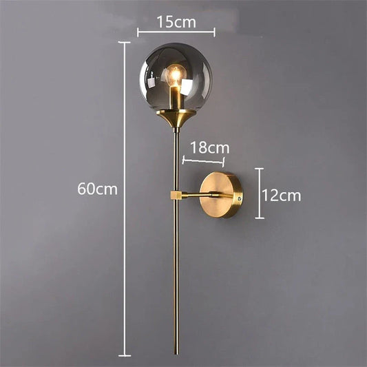 Elegant Nordic-inspired LED wall lamp with a sleek glass shade and sturdy iron body, providing warm and energy-efficient lighting for modern homes.
