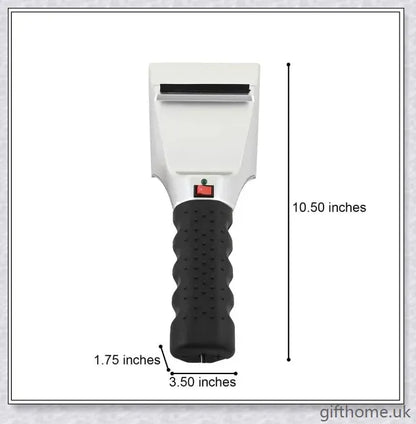 Premium heated snow shovel with stainless steel and plastic construction, designed for efficient snow and ice removal.