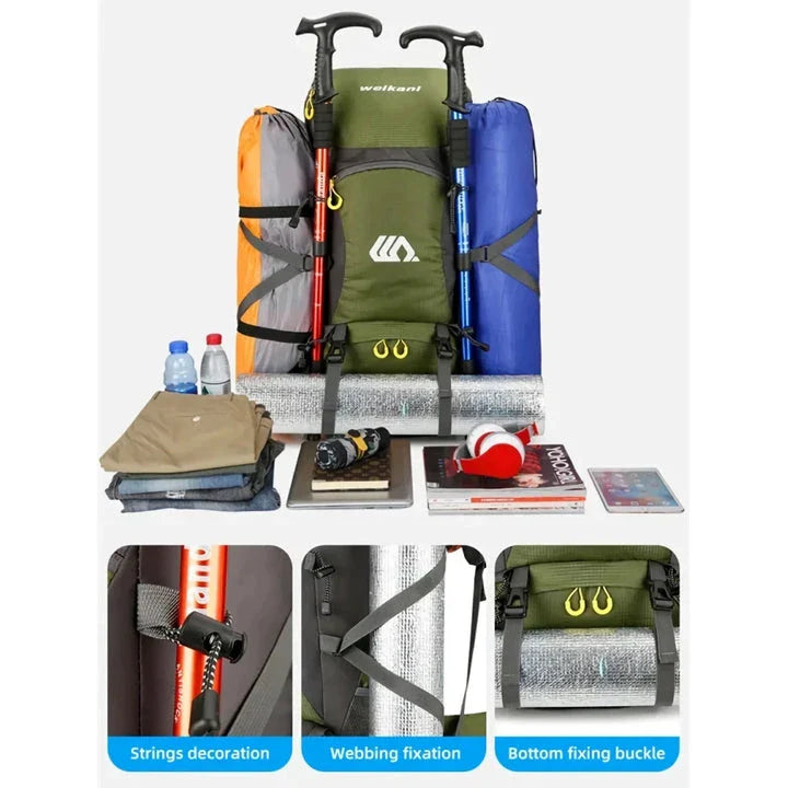 Premium 50L waterproof backpack with hydration system, shoe compartment, and reflective safety features for outdoor adventures
