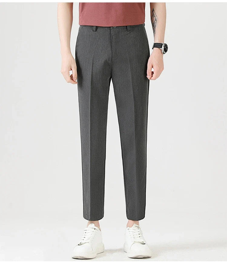 Men's sophisticated stretch trousers with tailored pencil fit, available in a range of classic colours