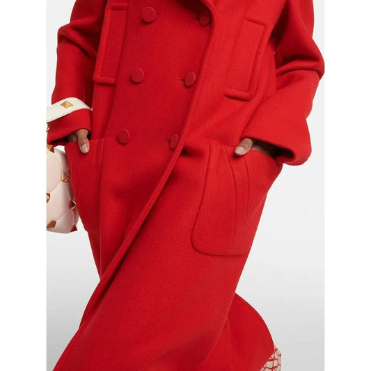 Luxurious Overknee Double Breasted Women's Coat in Red, Navy, and Camel Colours