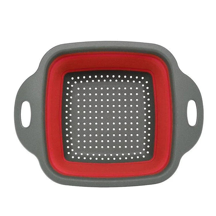 A vibrant, colourful folding colander made with durable food-grade materials for efficient straining and compact storage in the kitchen.