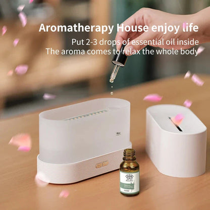 Elegant Flame Diffuser & Ultrasonic Humidifier with USB Power - transforms your space with a warm, flickering effect and refreshing mist