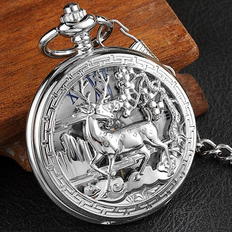 Exquisite gold-toned vintage-style pocket watch necklace with a mechanical movement and sturdy chain