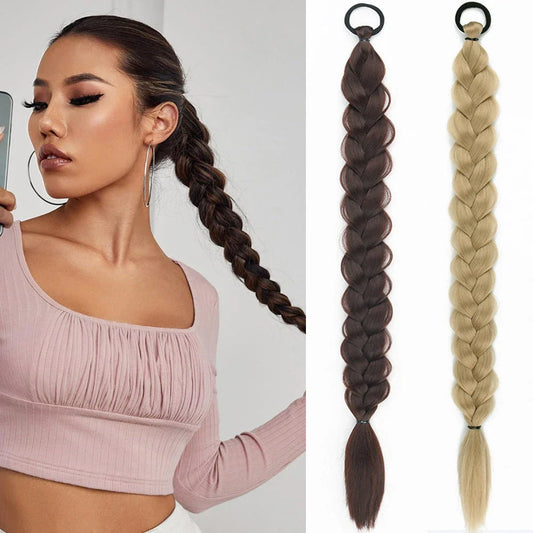24-Inch Synthetic Braided Ponytail Hair Extension in Blonde Colour, Offering Luxurious British Style and Elegant Transformation