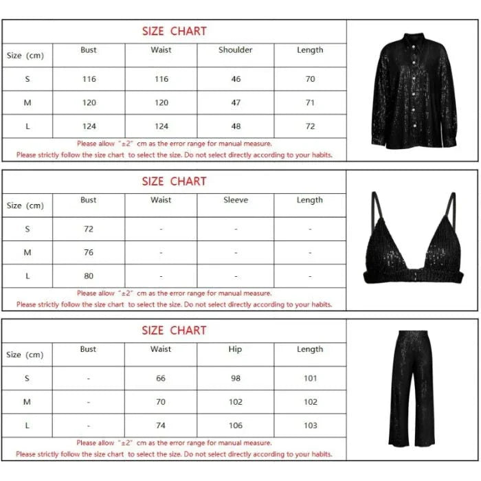 Elegant woman wearing a luxurious sequin top and pants set, perfect for a glamorous evening event