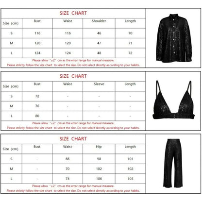 Elegant woman wearing a luxurious sequin top and pants set, perfect for a glamorous evening event