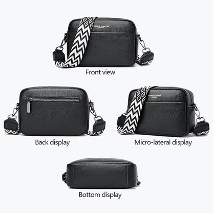 Stylish leather crossbody bag with embroidered strap in various colours