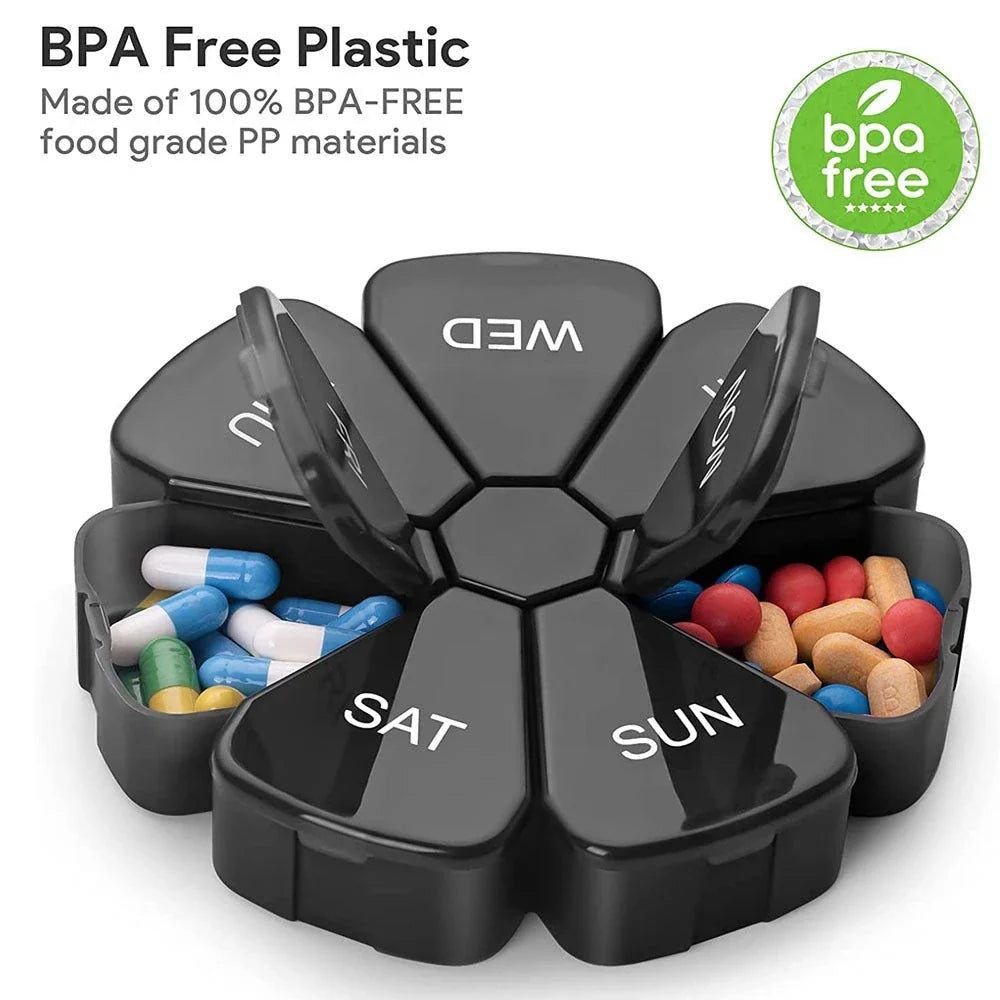 Compact 7-Day Travel Pill Organiser with Seven Individual Compartments for Medications and Supplements