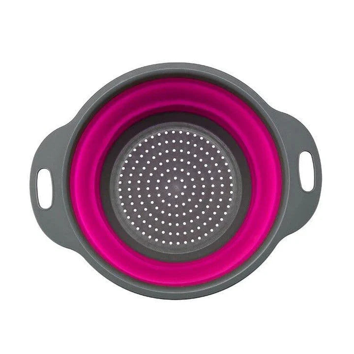 A vibrant, colourful folding colander made with durable food-grade materials for efficient straining and compact storage in the kitchen.