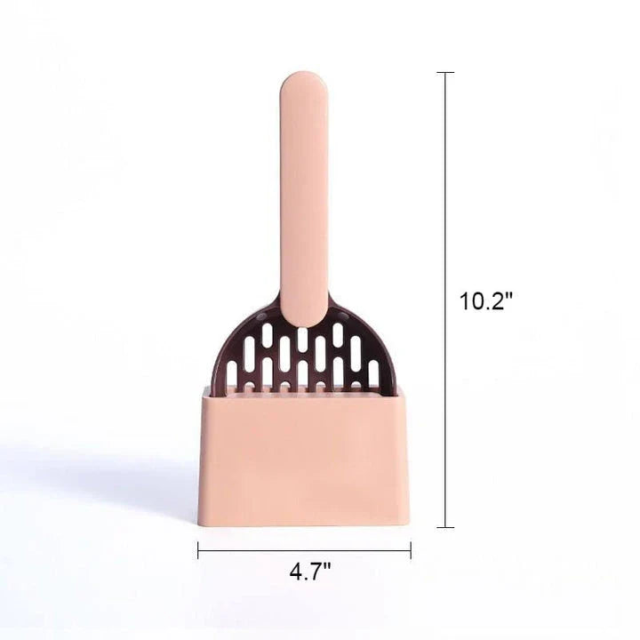 Premium Multi-Function Cat Litter Scoop with Self-Cleaning Base in Coffee Pink Colour