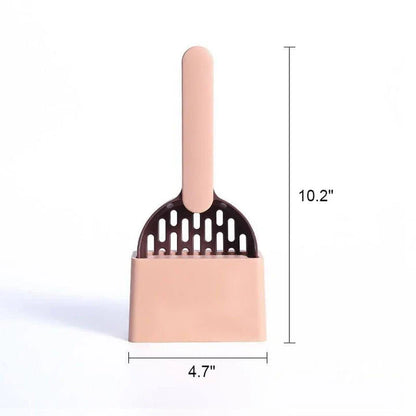 Premium Multi-Function Cat Litter Scoop with Self-Cleaning Base in Coffee Pink Colour