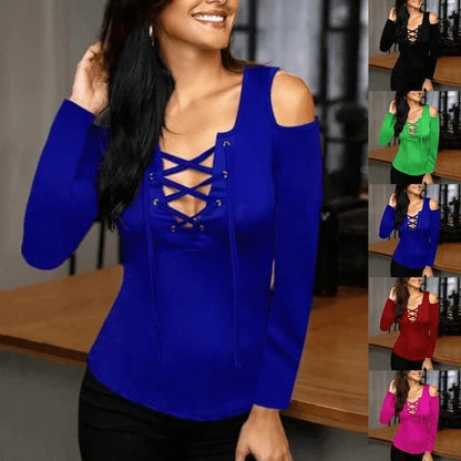 Stylish long-sleeve T-shirt made from premium milk silk fabric, featuring a V-neck collar and slim fit design