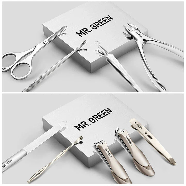 Premium manicure set with surgical-grade stainless steel tools and luxurious leather case