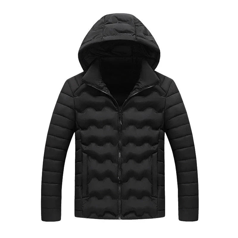 Grey men's padded jacket with cotton-polyester blend for warmth and comfort