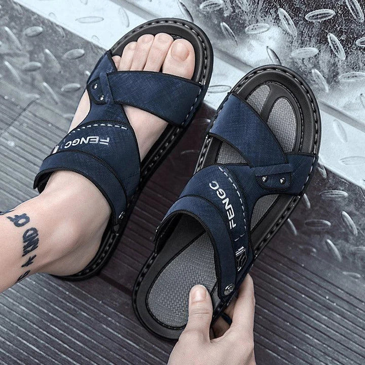 Premium British-made beach sandals with breathable PU upper, non-slip rubber sole, and adjustable buckle closure