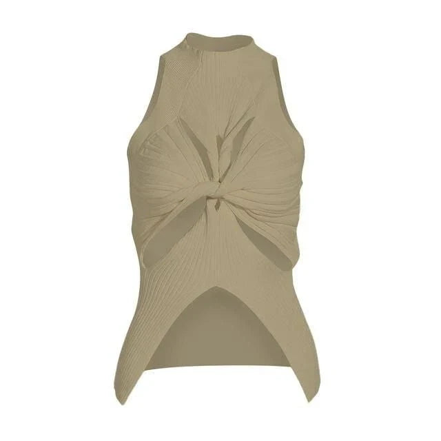 Elegant and versatile knitted sleeveless tank top with a unique hollow-out design, perfect for chic British style