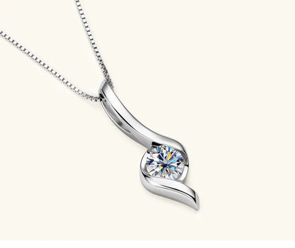 Elegant sterling silver diamond-inspired necklace with a sleek, geometric design