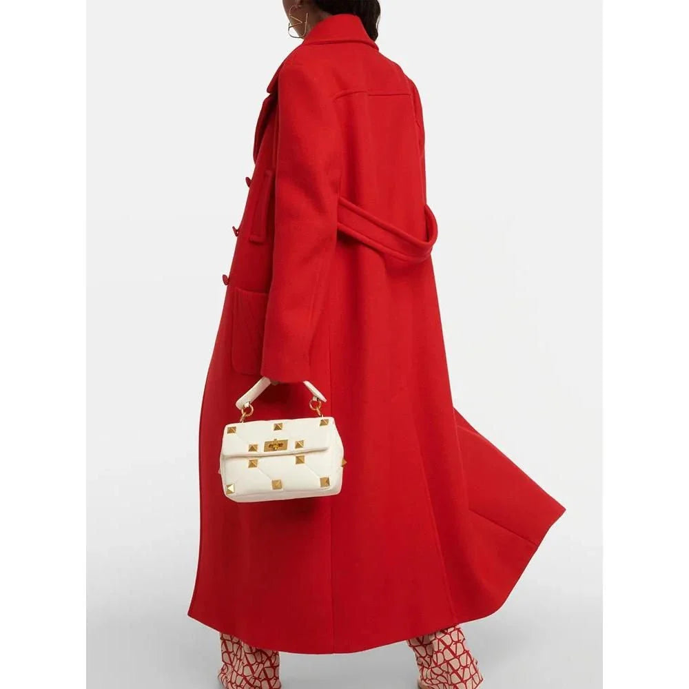 Luxurious Overknee Double Breasted Women's Coat in Red, Navy, and Camel Colours