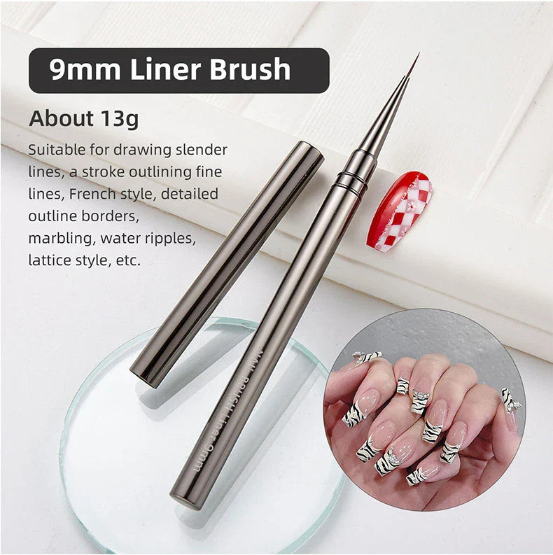 Premium metal nail art brushes in various sizes for intricate designs and patterns