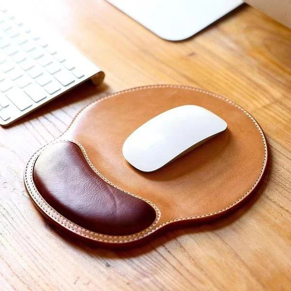 Premium PU Leather Wrist Rest Pad in black, providing ergonomic support and a sleek appearance for desks and gaming setups