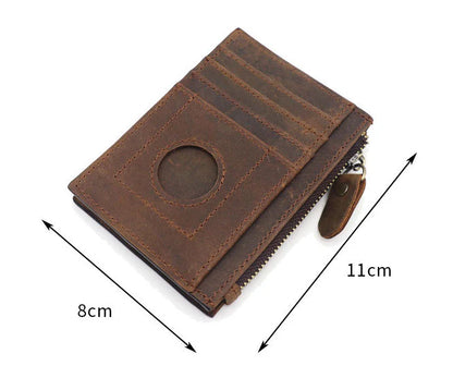 Premium cowhide leather wallet with concealed compartments and zipper closure, designed for secure and organised storage of cards, cash and other essentials.