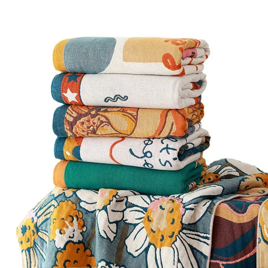 Luxuriously soft and quick-drying cartoon bath towel with 5-layer gauze cotton construction