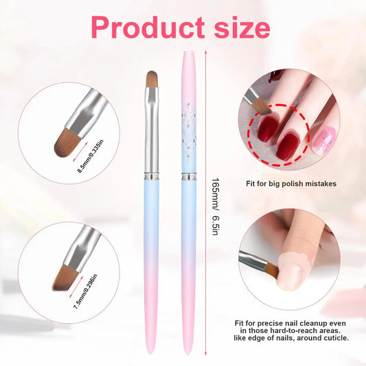 Premium nylon nail art brushes with round and angled heads for precise painting and clean-up