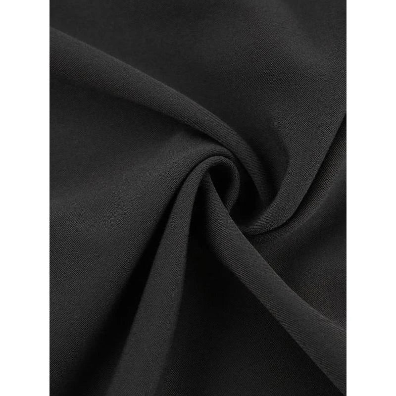 Elegant black ankle-length A-line skirt with pockets, made of high-quality polyester, spandex, and viscose blend fabric