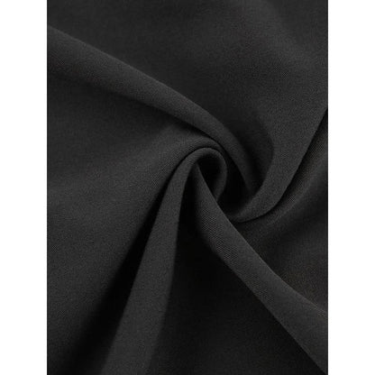 Elegant black ankle-length A-line skirt with pockets, made of high-quality polyester, spandex, and viscose blend fabric