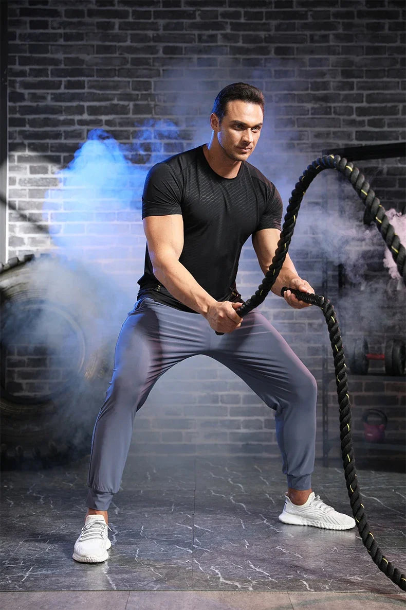 Men's summer sports t-shirt in black, white, grey, navy, and lake blue colours with quick-drying, breathable, and UV-protective features