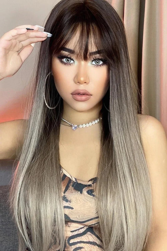 Stylish long straight synthetic wig with a comfortable cap and heat-safe design for versatile hair transformation