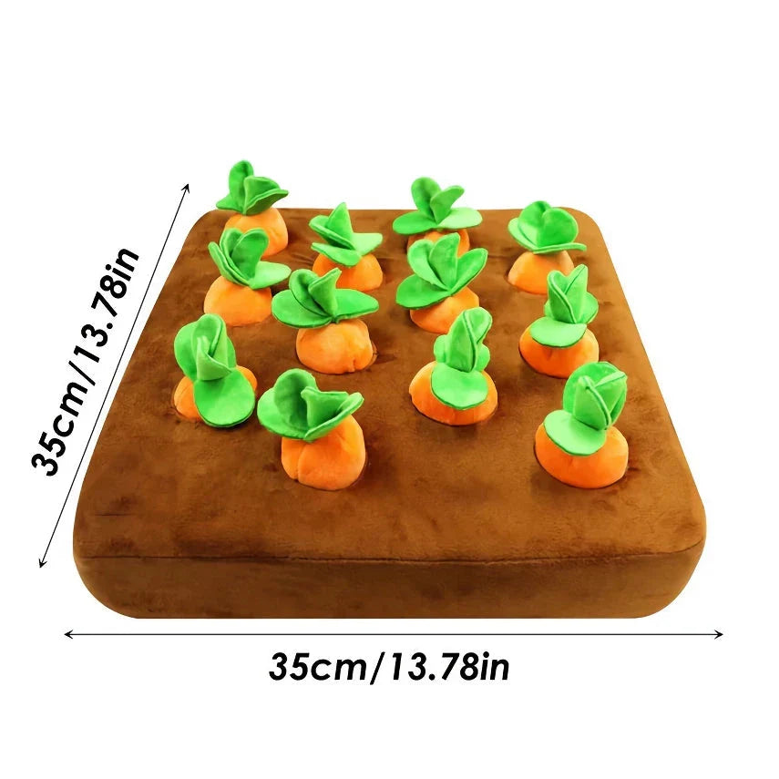 Premium soft plush carrot-shaped dog toy with non-slip backing for engaging, interactive playtime