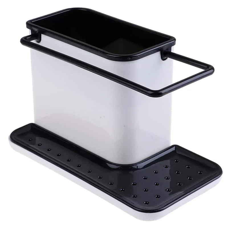 A premium multifunctional kitchen organiser with storage compartments, a towel rail, and a drip tray for keeping your sink area tidy and organised.