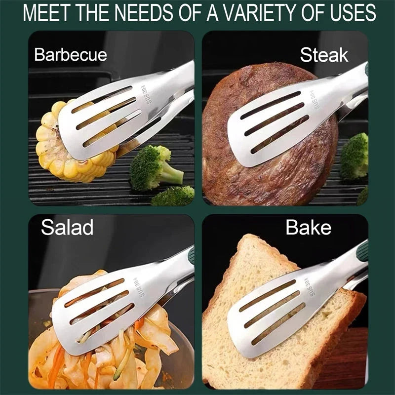 Premium non-slip stainless steel food tongs with ergonomic design for safe and efficient cooking and serving in the kitchen