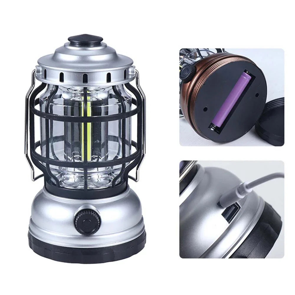 Premium waterproof LED camping lantern with adjustable brightness and USB rechargeable power
