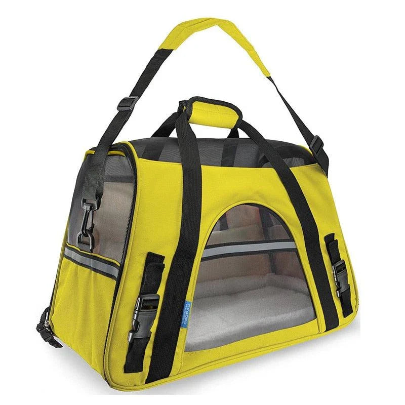 Portable pet carrier bag made of durable nylon with breathable mesh panels for your dog or cat's comfort during travel